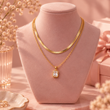 Layered Crystal & Snake Chain Necklace Anti Tarnish