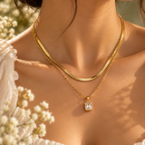 Layered Crystal & Snake Chain Necklace Anti Tarnish