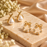 Pack Of 2 Glow Pearl and Royal Ribbon Pearl Earrings