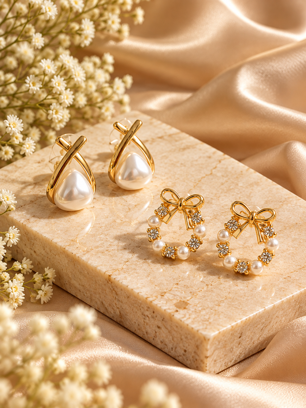 Pack Of 2 Glow Pearl and Royal Ribbon Pearl Earrings